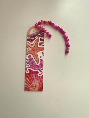 Pink Seashell & Starfish Beaded Bookmark